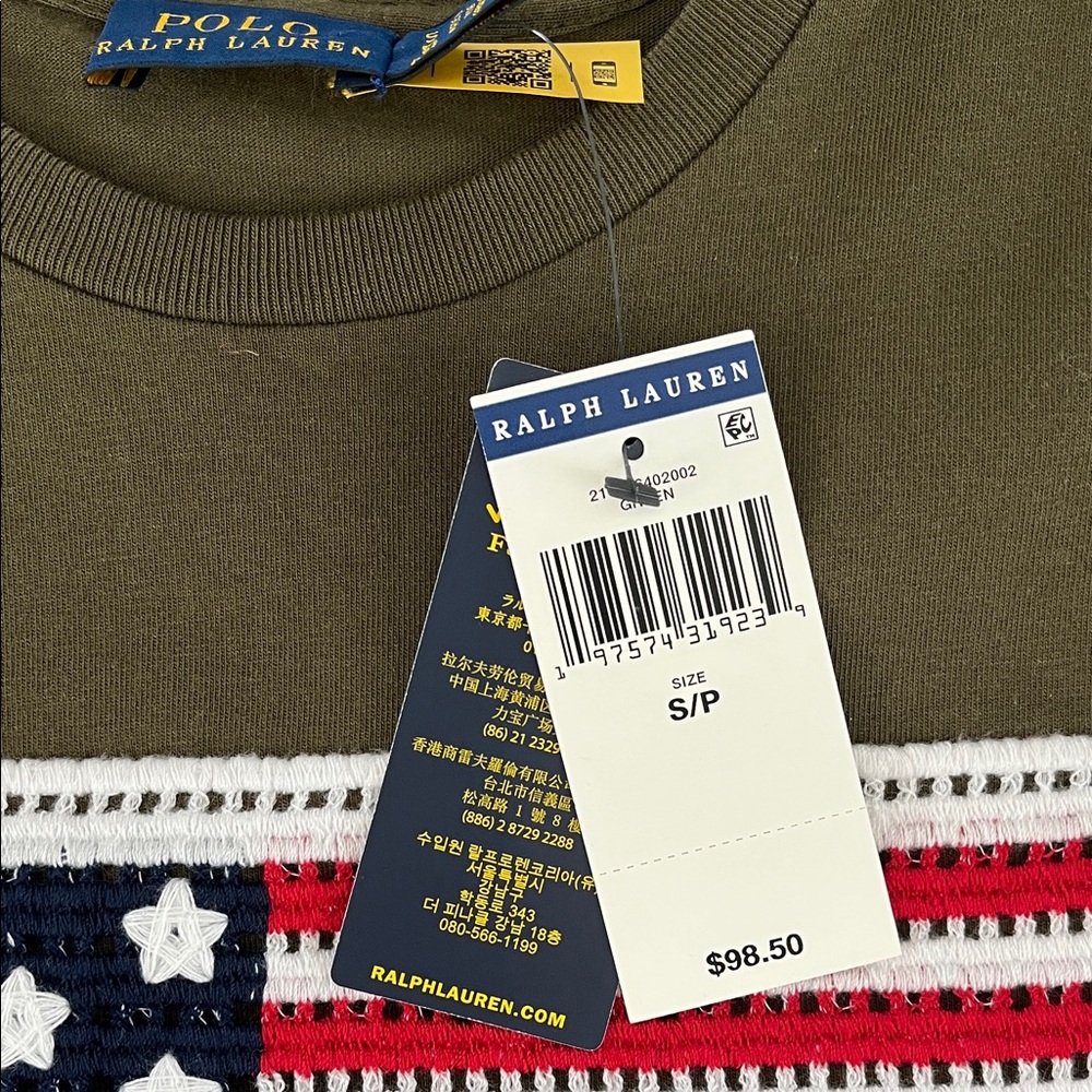 Polo Ralph Lauren Crotchet Flag 100% Cotton Crewneck T-shirt Preppy Americana - Picture 5 of 9